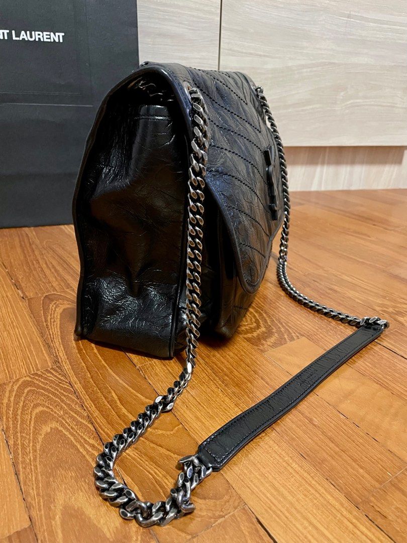 Saint Laurent Niki Large YSL Crinkled Calf Leather Shoulder Bag