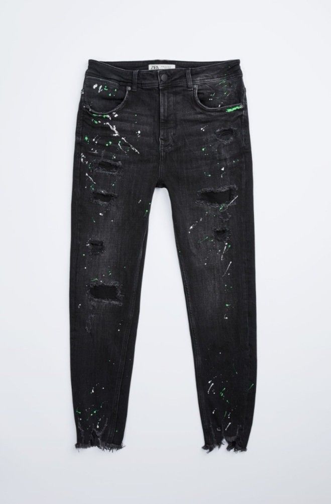 Zara paint splash jeans top
