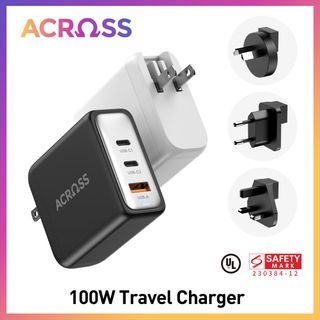Across Globe 100W GaN Fast Charger with P.D. 3.0 and Q.C 3.0 for iPhones, Androids, Tablets, Laptop, Nintendo Switch and Powerbanks