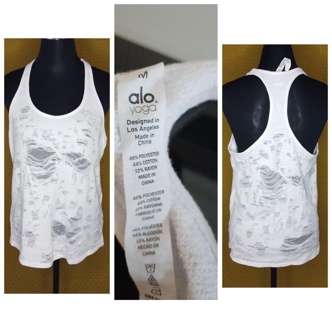 Alo Pure Racerback Distressed tank top Women s Fashion Activewear on Carousell