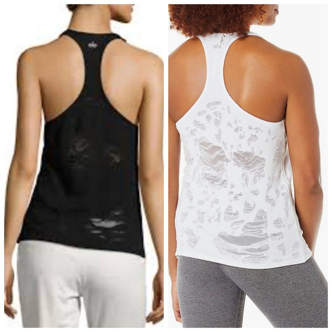 Alo Pure Racerback Distressed tank top Women s Fashion Activewear on Carousell