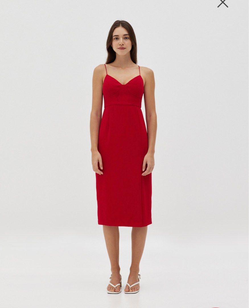 champion bodycon dress Honey Couture ZENDAYA Red Satin Corset Bustier Leg Split Formal Dress