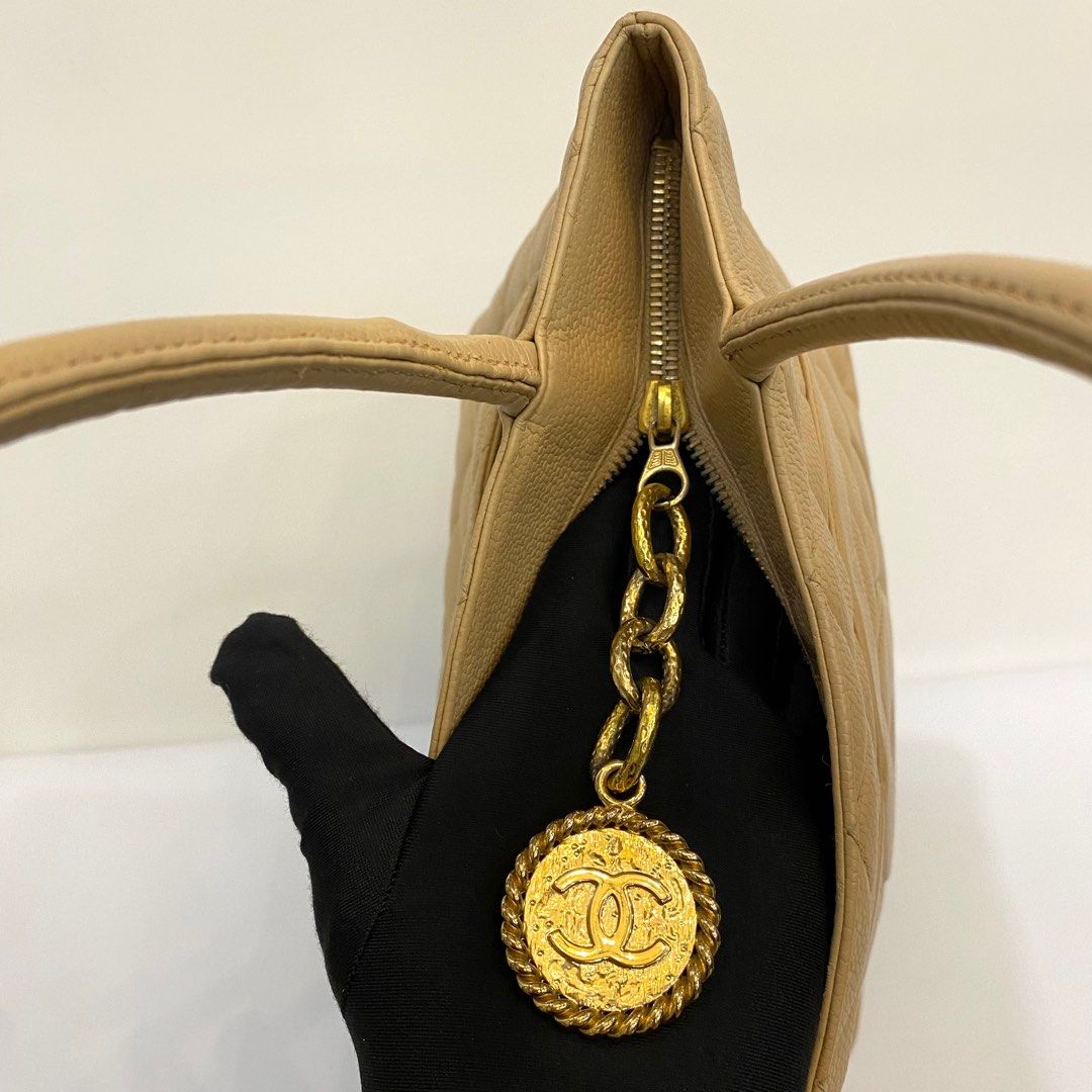 Authentic Chanel Medallion Tote Bag -Dark beige caviar leather