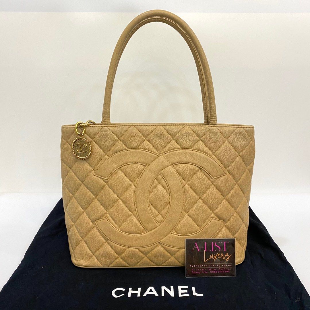 Authentic Chanel Medallion Tote Bag -Dark beige caviar leather