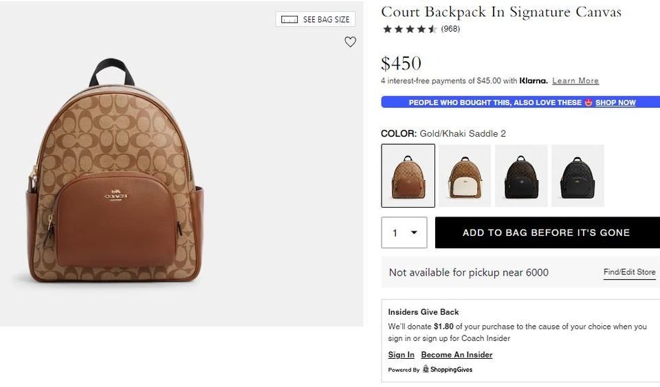 AUTHENTIC COACH Court Backpack In Signature Canvas, Women's Fashion ...