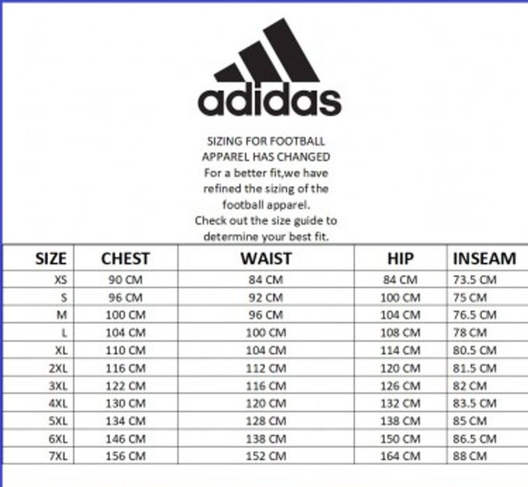 Adidas football pants size chart on sale