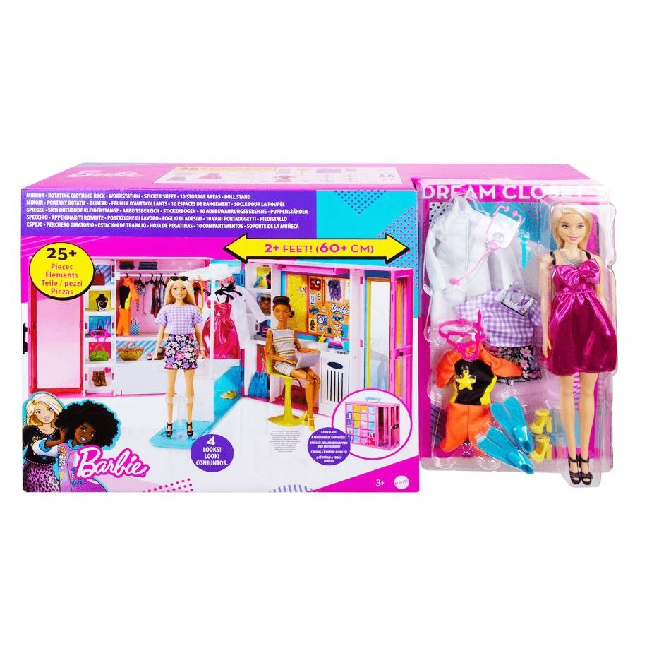  Barbie Dream Closet with Blonde Doll & 25+ Pieces, Toy Closet  Expands to 2+ ft Wide & Features 10+ Storage Areas, Full-Length Mirror,  Customizable Desk Space and Rotating Clothes Rack : Toys & Games