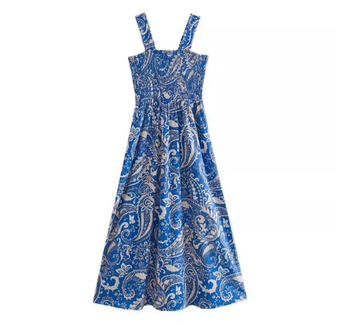 Blue paisley smocked maxi dress on Carousell