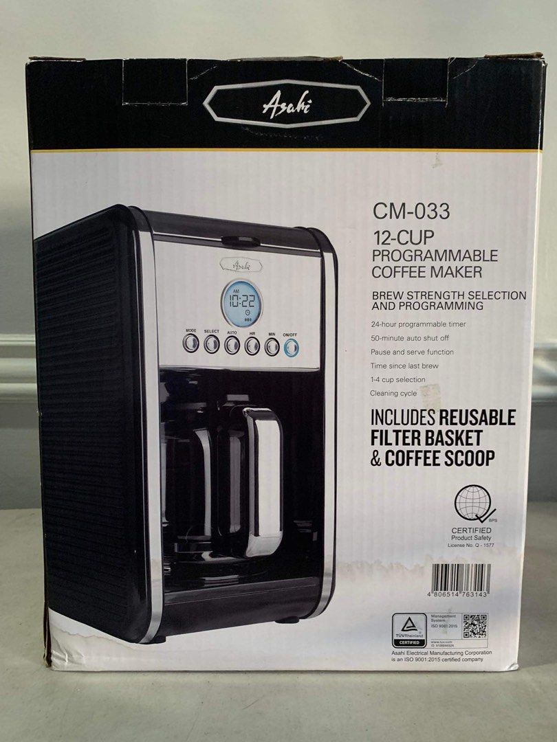 Brand New Asahi Coffee Maker (Category: Coffee Machines & Makers) located in Quezon City. Submitted by mgeloo (Listing ID 1242461399, Image 1). Description: CM-033 12-CUP Programmable Coffee Maker • Never used .
