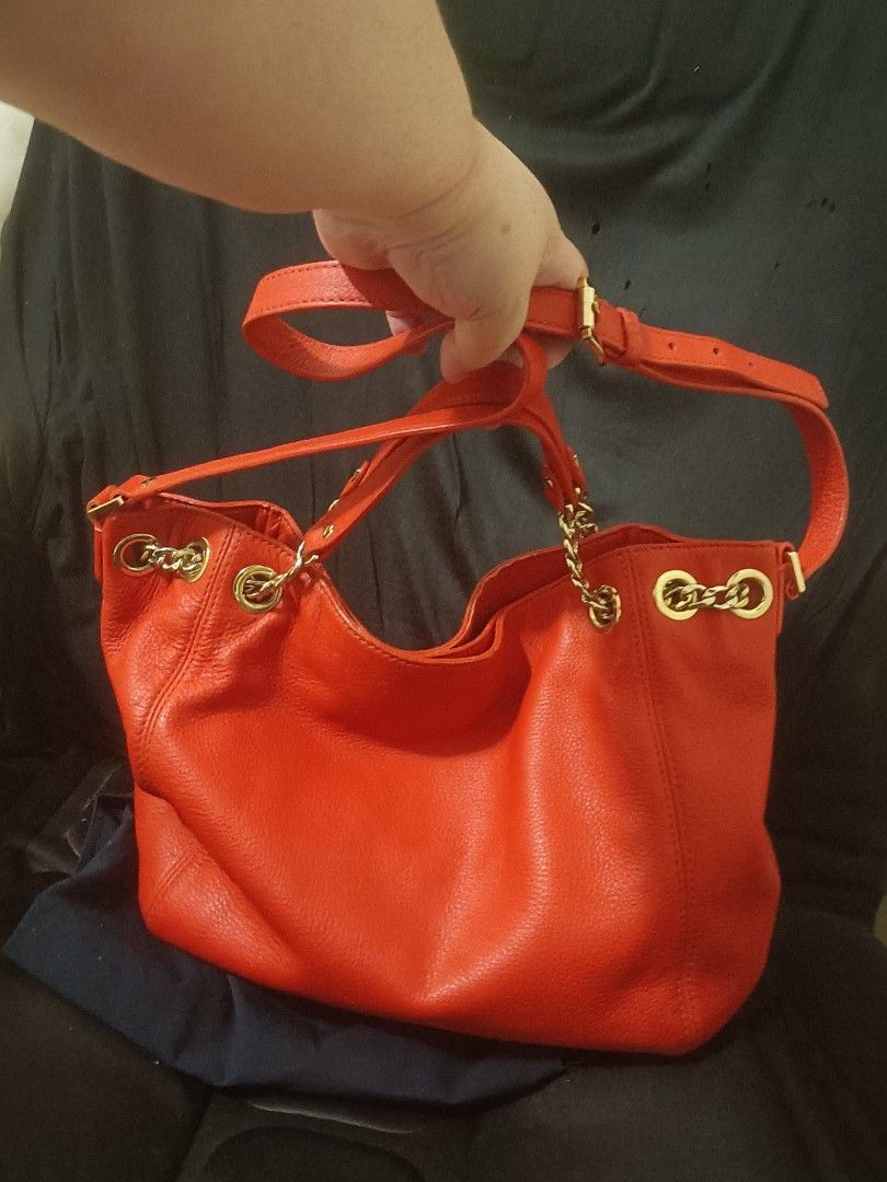 Michael Kors Burnt Orange With Beige Handles Leather Handbag