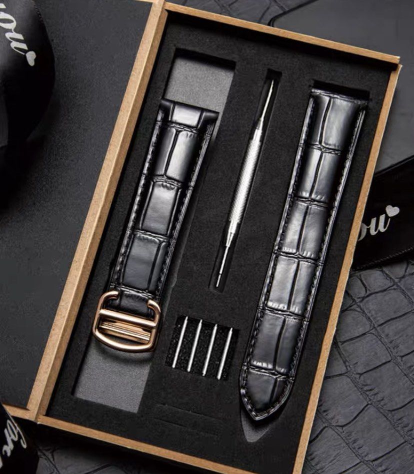 CARTIER TANK GENUINE LEATHER WATCH STRAP WITH STAINLESS STEEL
