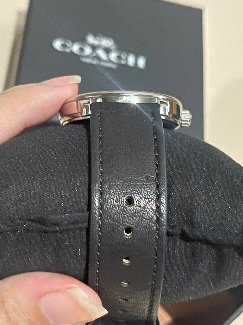 Coach watch black leather band top