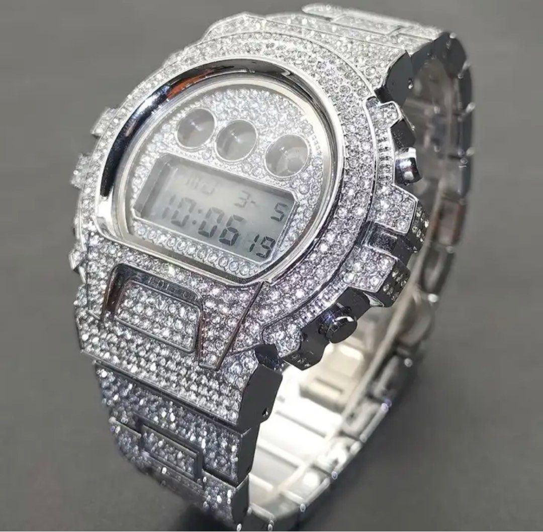 Fully iced out diamond watch sale