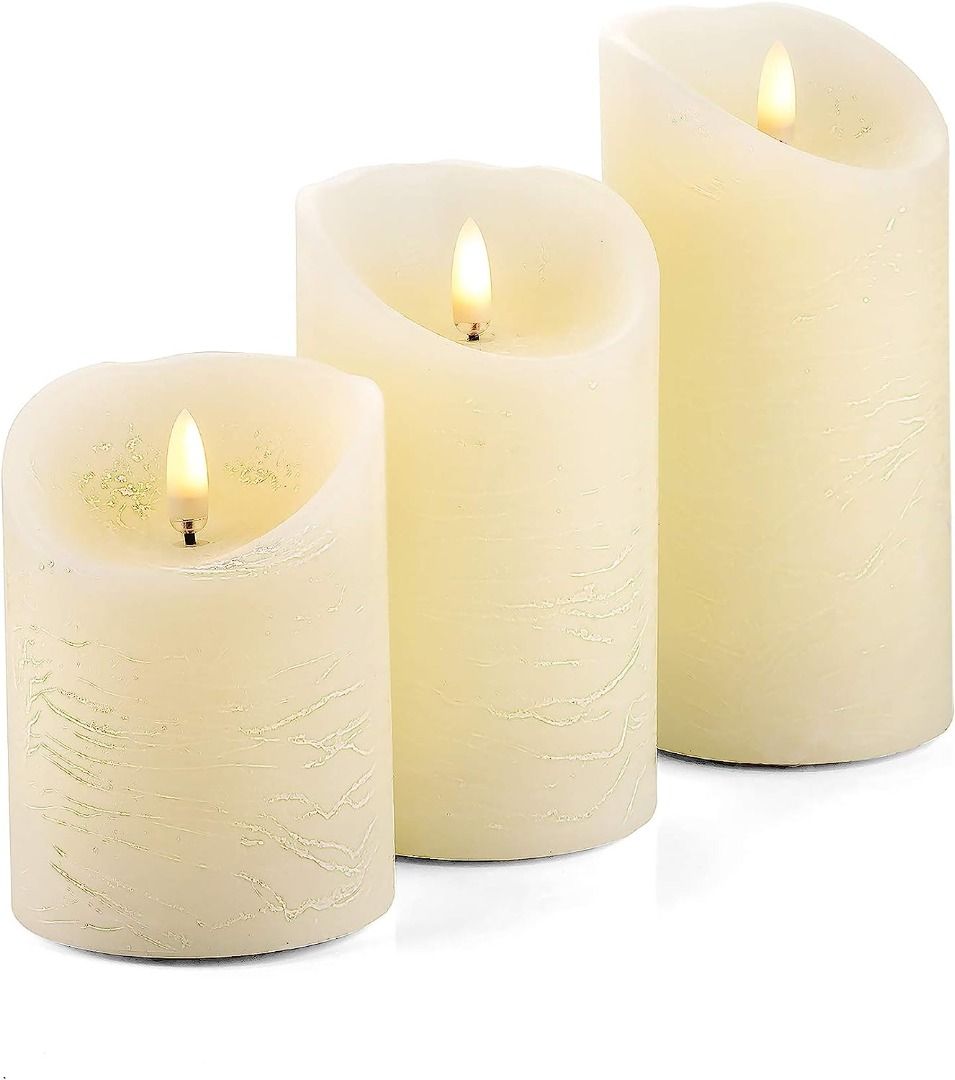 DISCOUNTED! Set of 3 Realistic Flameless Ivory LED Candles with Remote