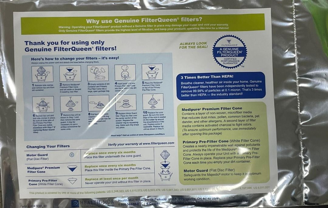 FilterQueen Medipure Premium Filter Cone, Furniture & Home Living