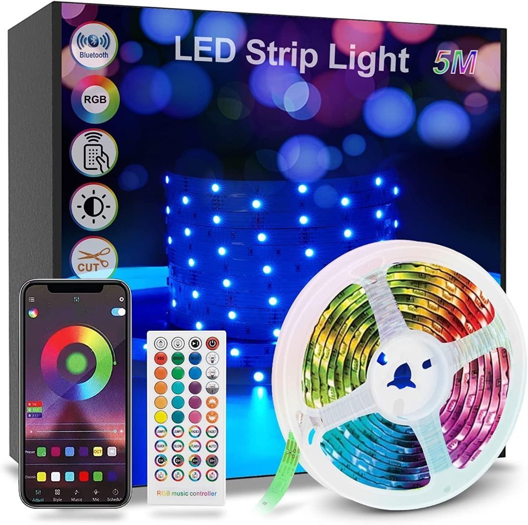 FIRE SALE Yojligob LED Strip Lights 5m RGB Bluetooth Light Strip with Remote Music Sync App Control LED Lights for Bedroom Home Party Bar