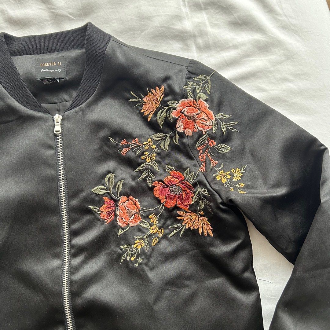 Forever 21 floral bomber jacket top
