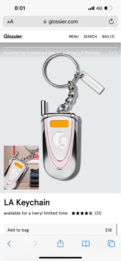 NEW Glossier LA Flip Phone Cell Mirror Keychain