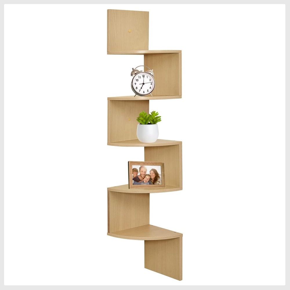 Greenco 5 Tier Wall Mount Corner Shelves Natural Finish (Natural
