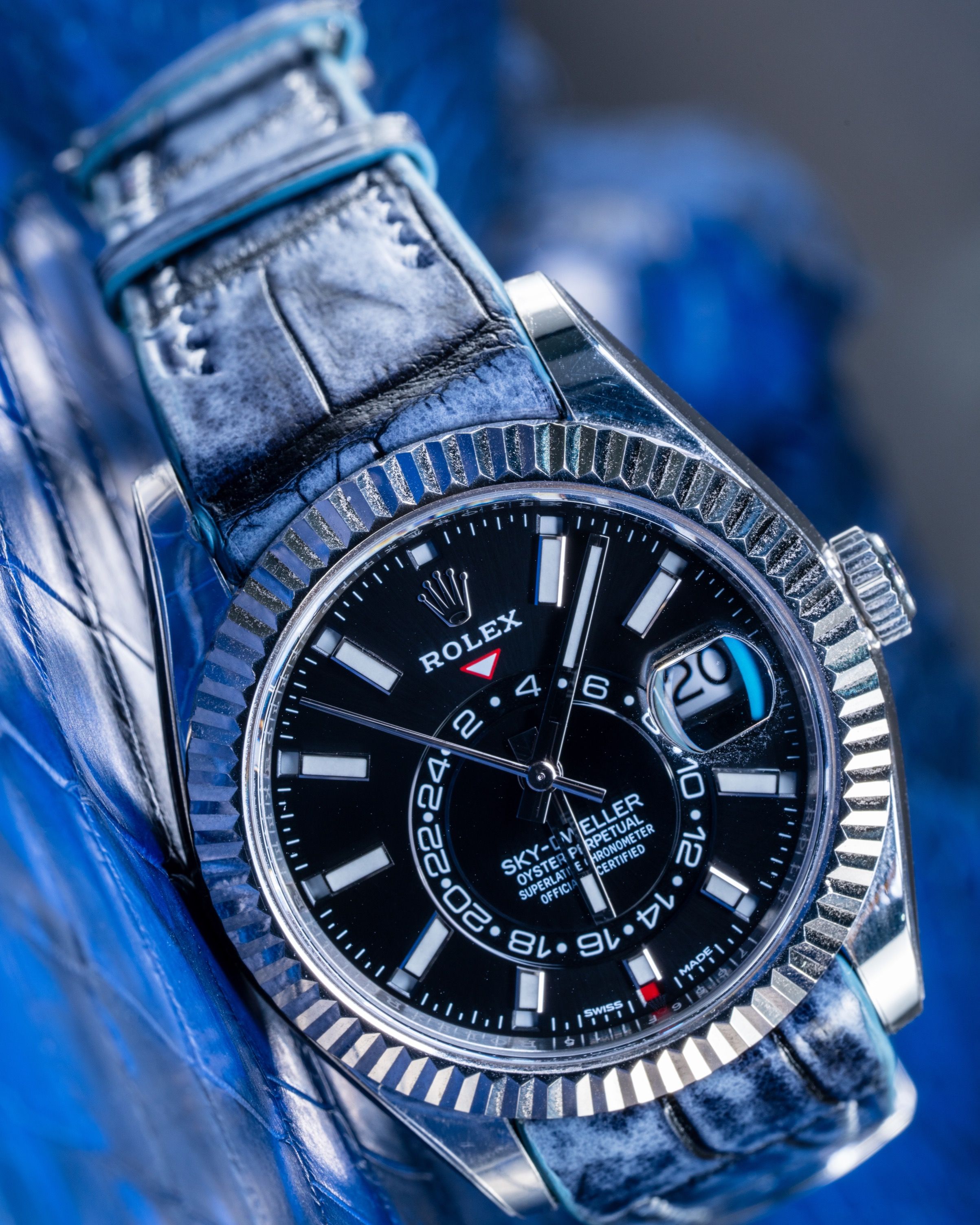 Rolex sky dweller on sale black leather strap