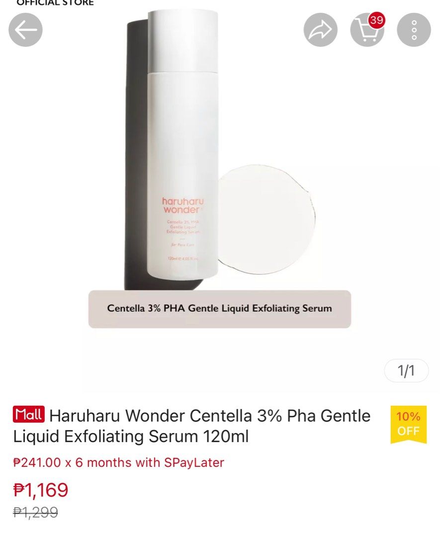Serum Exfoliante HaruHaru WONDER Centella 3% PHA Gentle Liquid