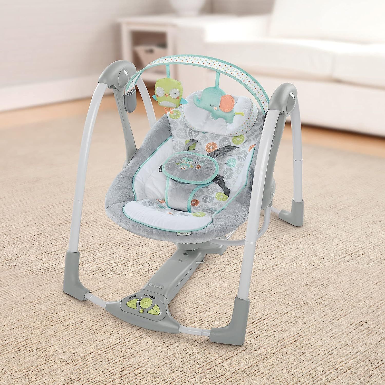 Ingenuity Swing n Go Portable Baby Swings Hugs Hoots Portable
