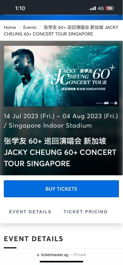 Jacky Cheung Singapore Concert Ticket, Tickets & Vouchers, Event