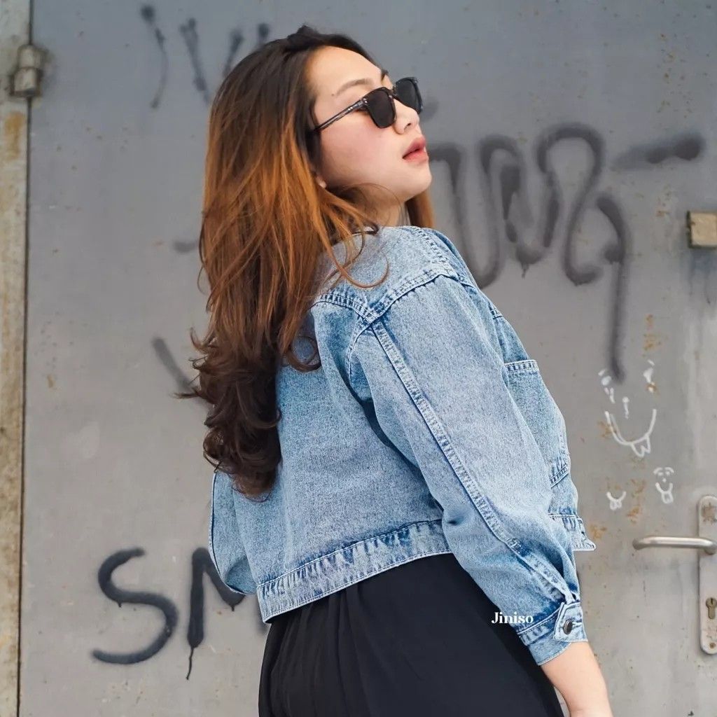 Jaket jeans crop discount top