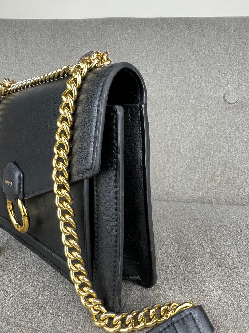 JW PEI The Envelope Black Gold Chain Crossbody Purse Bag Smooth Vegan  Leather