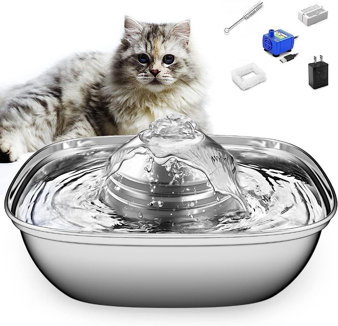 K0007 Cat Water Fountain Stainless Steel,88oz/2.6l Large Pet Water