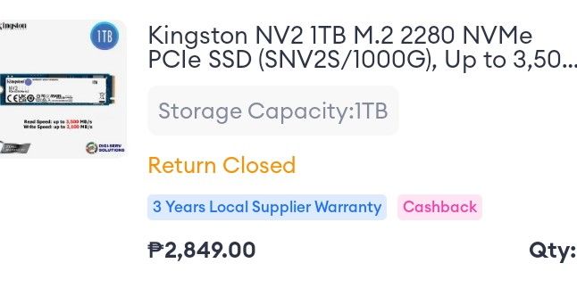 Kingston : 1000G NV2 M.2 2280 NVME SSD NV2 PCIE 4.0 NVME SSD