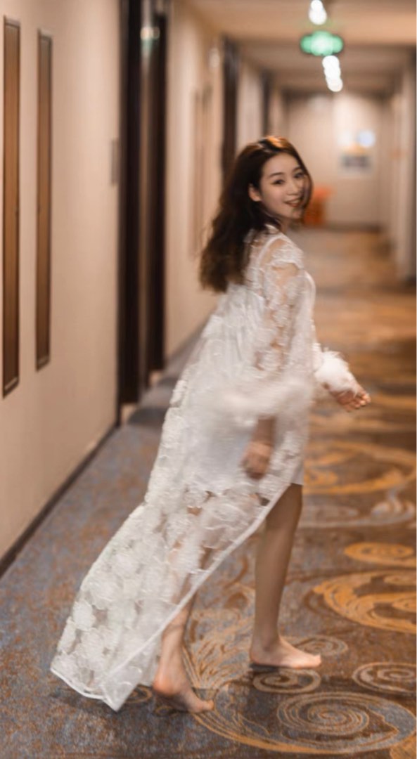 Lace robe with inner slip, Women's Fashion, New Undergarments ...