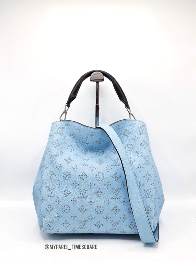 L.V. Ice Blue Monogram Mahina Leather Babylone PM Bag Luxury