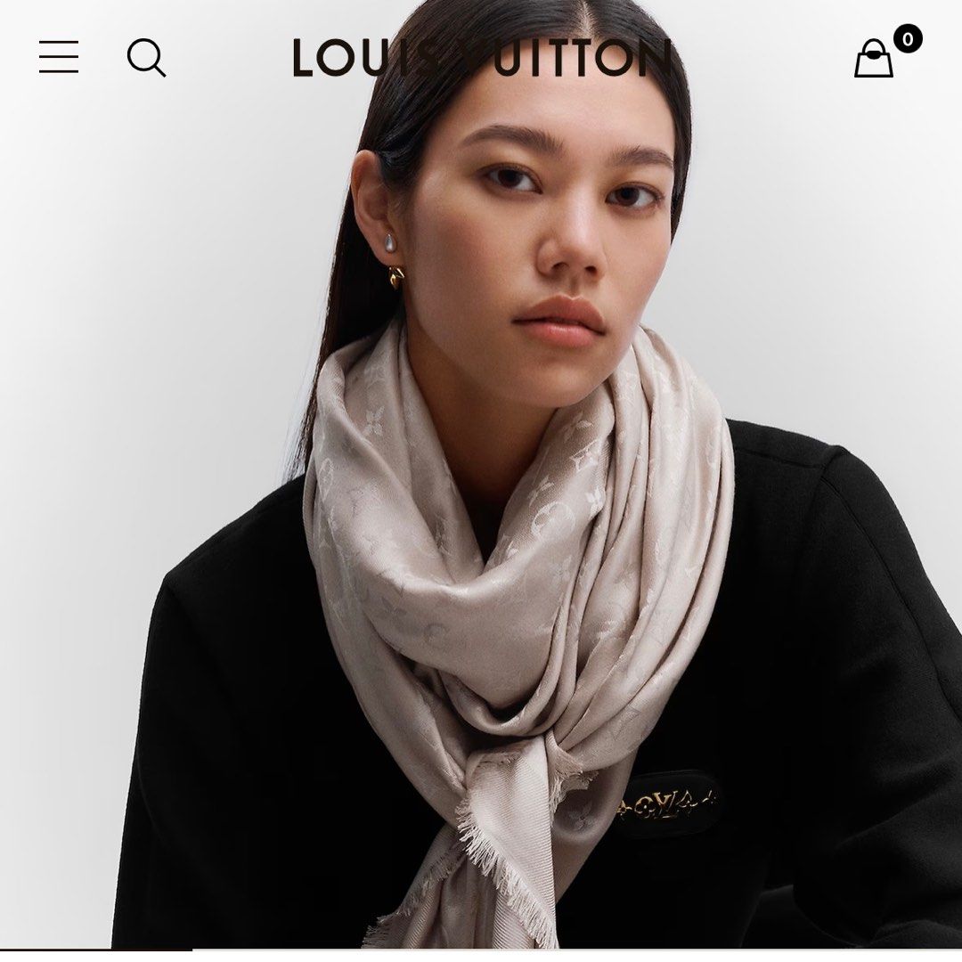Louis Vuitton Classic Monogram Silk Fringe Square Shawl Scarf