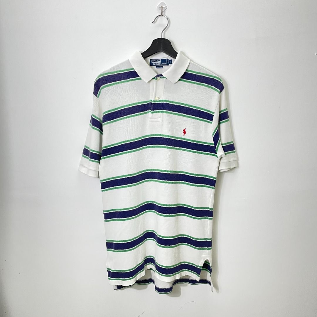 M POLO BY RALPH LAUREN COLLAR TSHIRT WHITE STRIPE COLOR COTTON