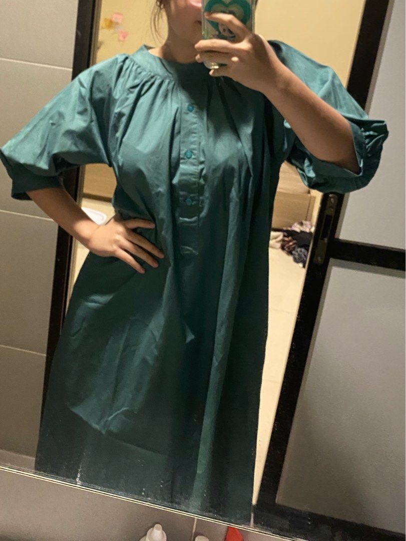 Mididress Maxi Dress Hijau Emerald Panjang Kemeja / Shirt Dress Emerald ...