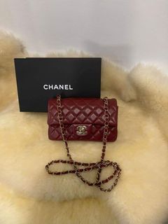 Chanel 21K Burgundy Lambskin Rectangle Mini Classic Flap with Champagne  Gold Hardware 