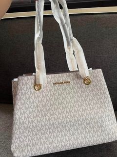 MK Teagen Large Long Drop Satchel Mono Vanilla