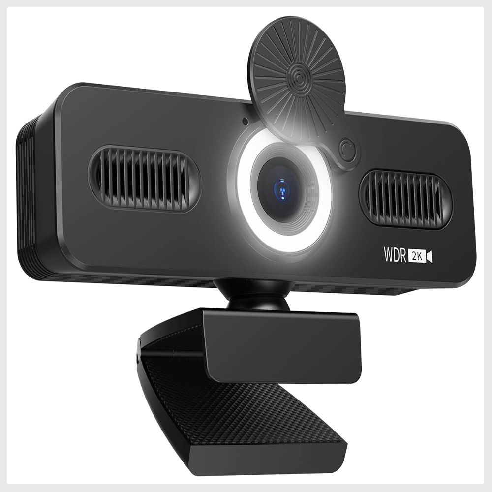 muson 2K QHD Webcam with Adjustable Ring Light Privacy Cover