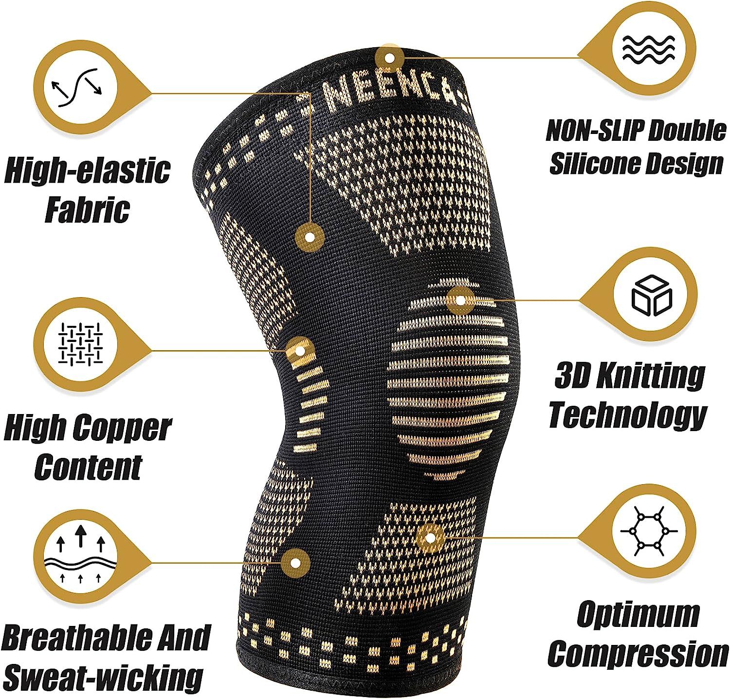 NEENCA Copper Knee Brace, Professional Knee Support with Patella Gel Pad &  Side Stabilizers, Plus Size Compression Sleeves for Knee Pain, Sports,  Workout, Arthritis, ACL, Joint Pain Relief - Single Large