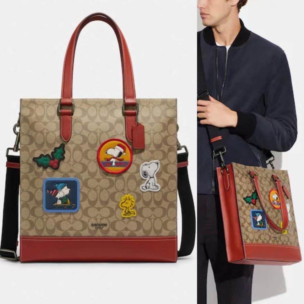 NWT Coach X Peanuts Graham Structured Tote In Signature Canvas With Patches