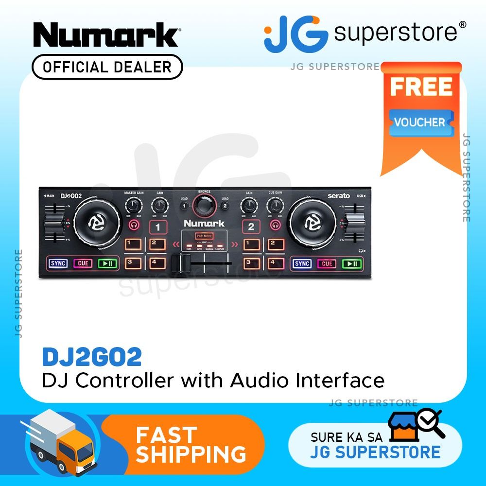 Numark DJ2GO2 Touch Pocket DJ Controller with Mixer, Crossfader, Audio