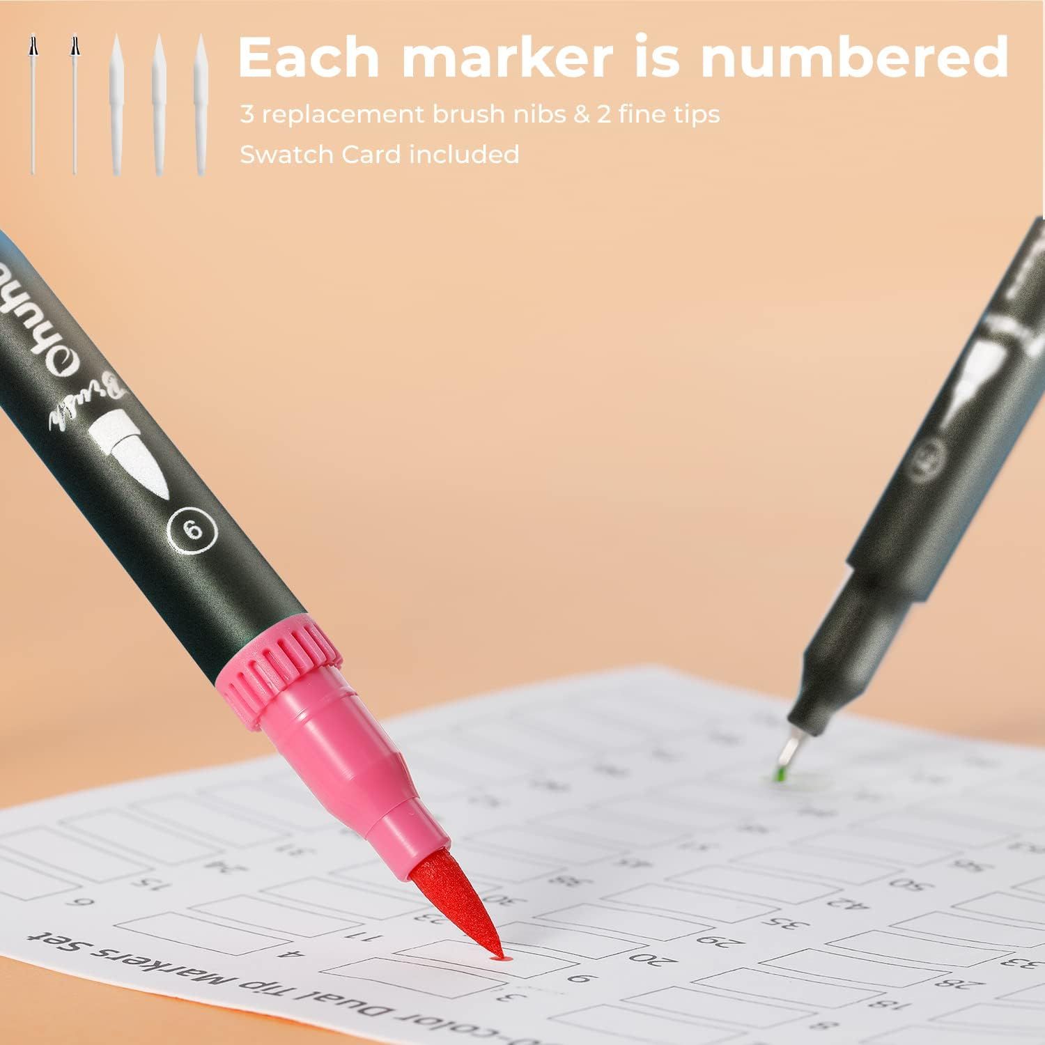 Ohuhu Markers for Adult Coloring Books 60 Colors Dual Brush Fine Tips