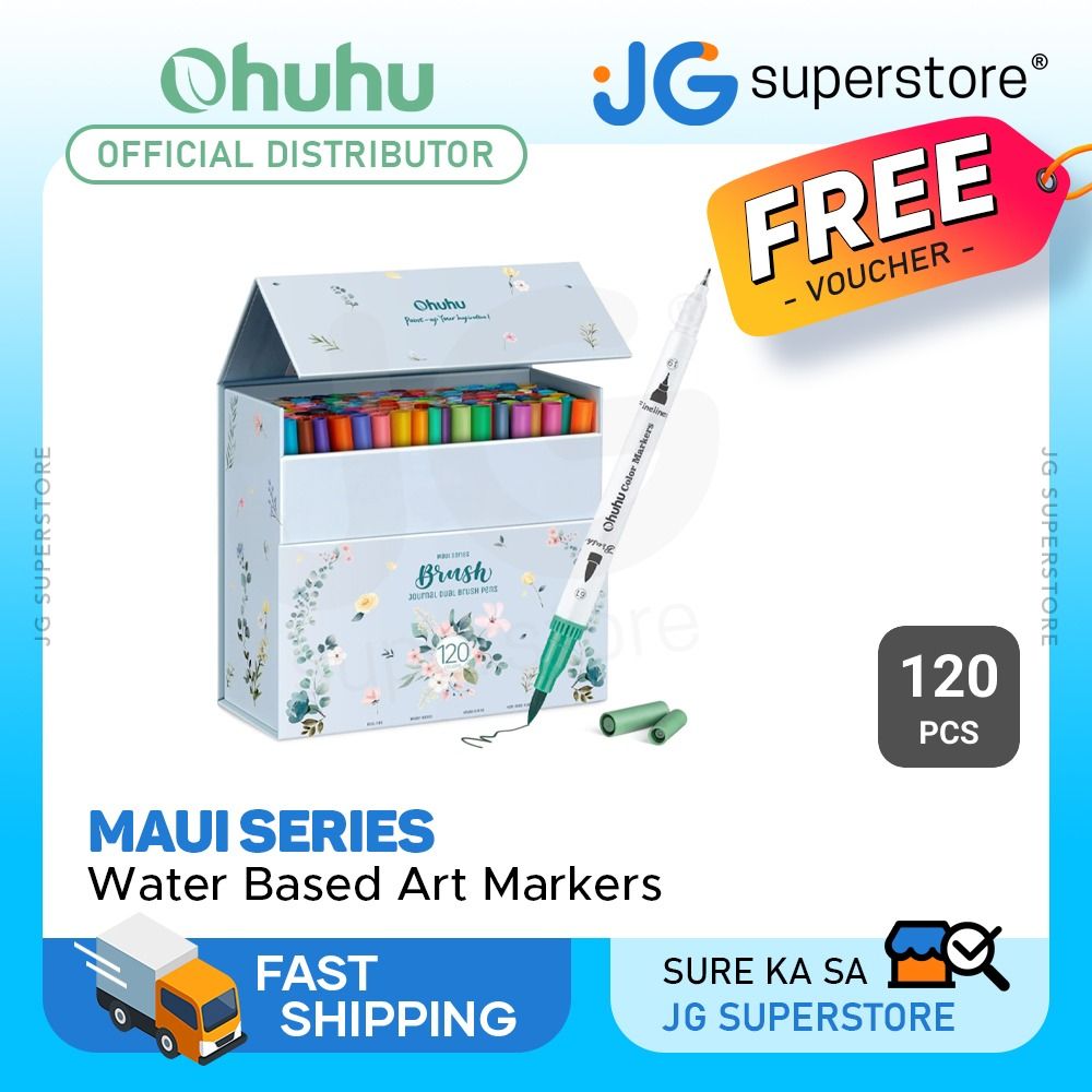 Ohuhu Maui Series Water Based 120 Colors Dual Tipped Art Marker Set for  Calligraphy and Sketch for Kids and Adults (Brush and Bullet) Y30-80600-25  