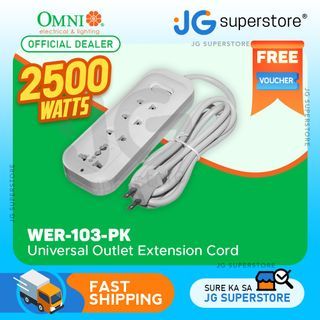 OMNI 2500W 10A 220V 3-Gang and 1 Universal Outlet 2 Meters  Extension Cord Cable with Light Indicator for Electronics and Appliances (2M) | WER-103-PK | JG Superstore