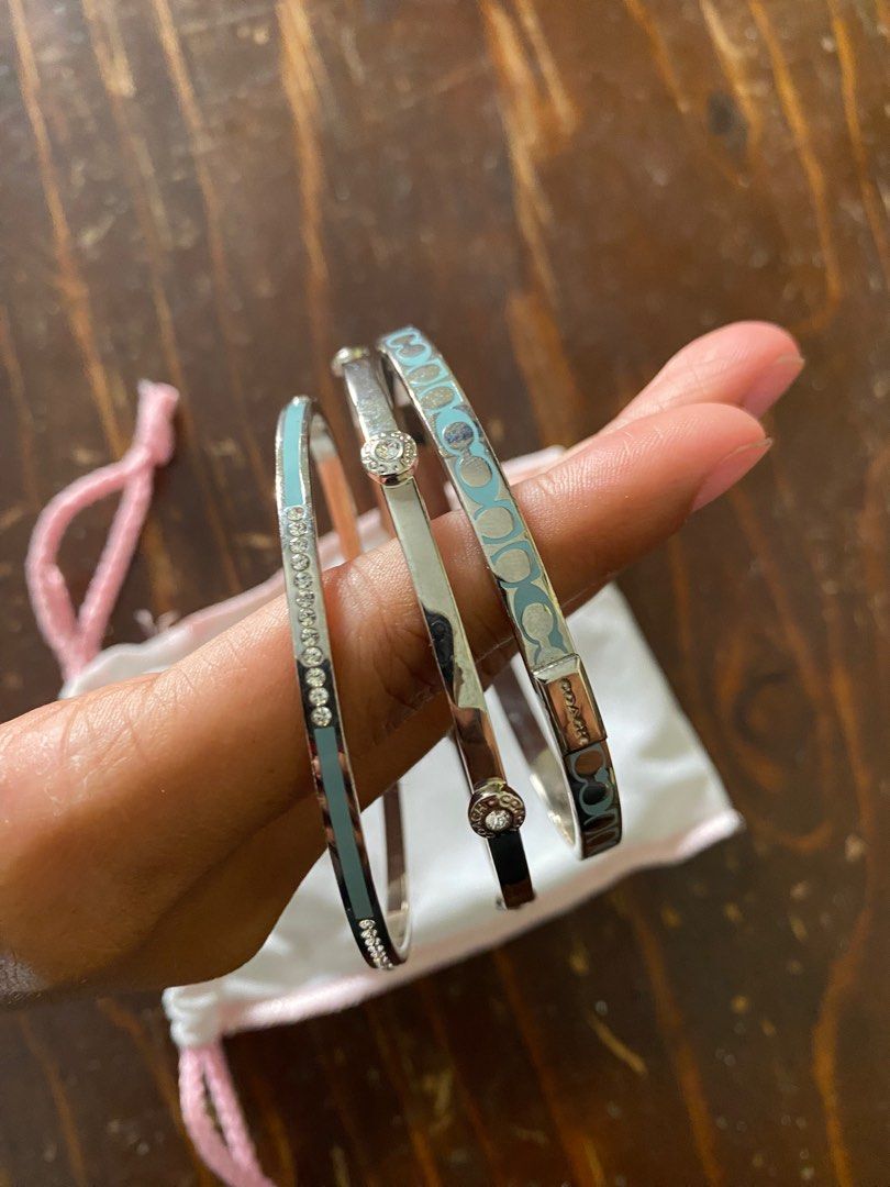COACH Interlocking Signature C Crystal Tritone Bangle Bracelet Set |  Dillard's