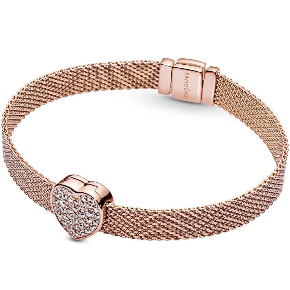 Pandora Authentic Rose Gold Reflexions Pave Heart Charm, Women's