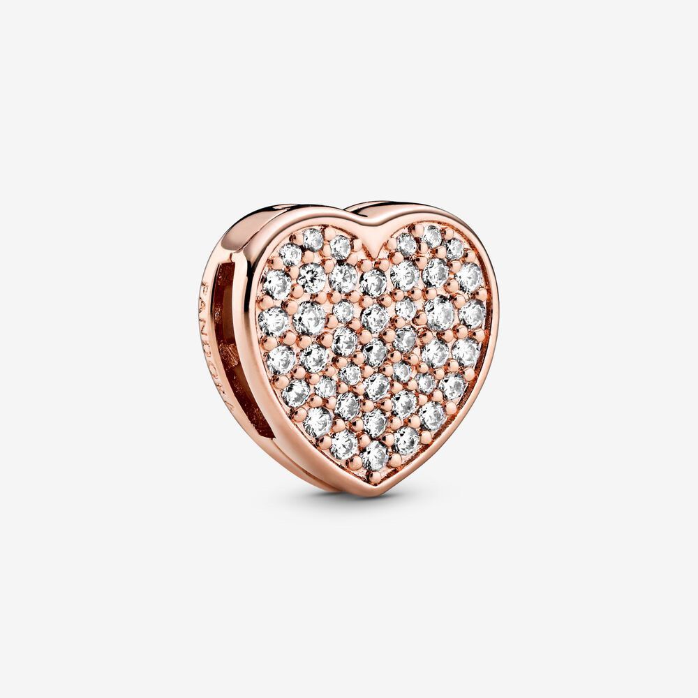 Pandora Authentic Rose Gold Reflexions Pave Heart Charm Women s