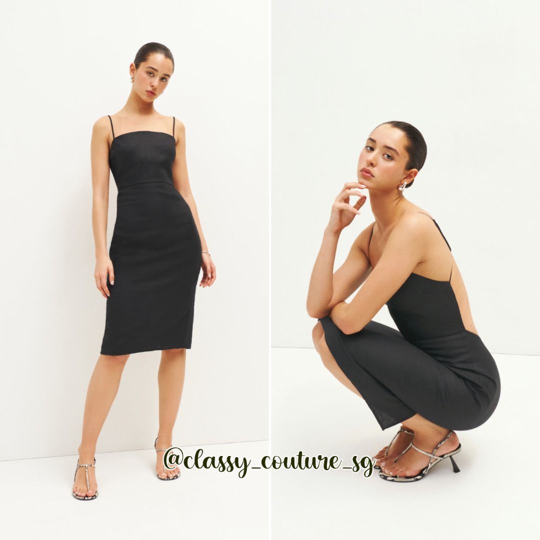 Reformation Levona Linen Midi Dress Black, Women's Fashion, Dresses & Sets,  Dresses on Carousell
