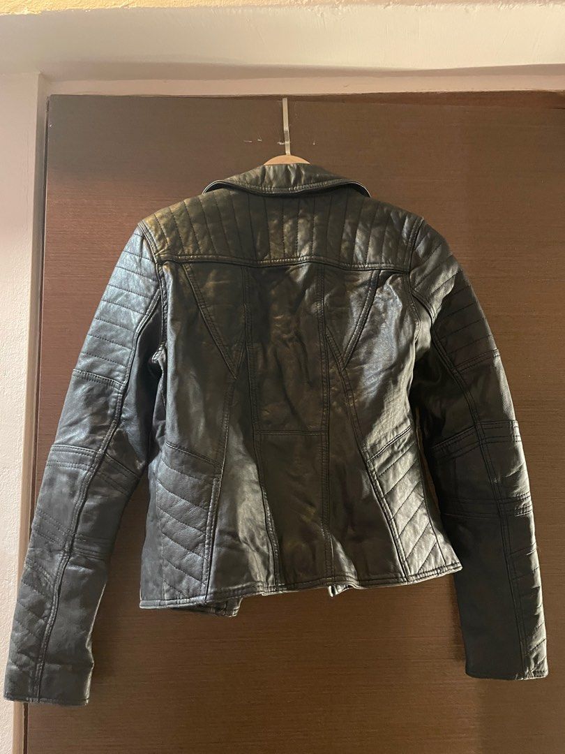 River Island Genuine Leather Biker Jacket Women s Fashion Coats